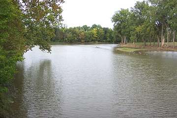 The Blanchard River, seen from Riverside Park in Findlay, Ohio, the same river that supplies Bluffton via an intake reservoir