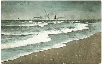 Historic view of Lake Erie at Ashtabula Harbor, Ohio, the Aqua Ohio system's water source