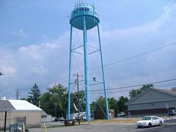 Water tower in Mount Orab, Ohio, home of the village's water treatment plant on Sterling Run