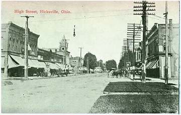 Historic postcard of High Street, Hicksville, Ohio