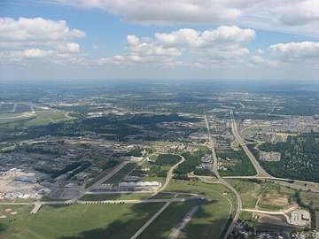 Aerial view of Fairborn, Ohio, over Wright-Patterson Air Force Base