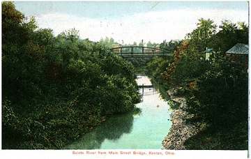 Historic postcard view of the Scioto River from the Main Street Bridge in Kenton, Ohio