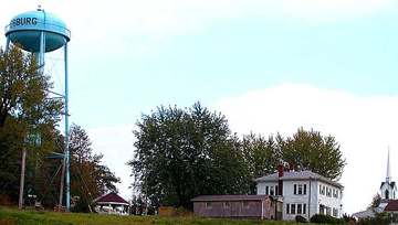 The water tower in Winesburg, Ohio, serving the village's groundwater well system