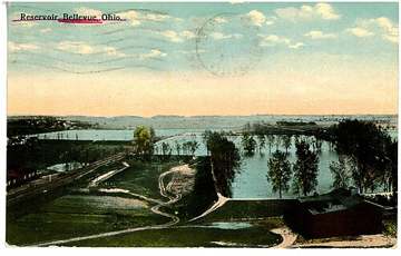 Historic postcard view of the reservoir at Bellevue, Ohio