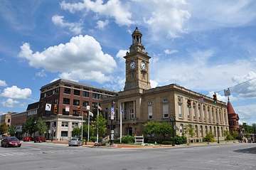Huron County Courthouse and downtown Norwalk, Ohio, near the Huron River sources