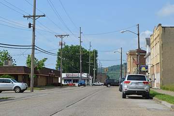 Business district street scene in Yorkville, Ohio, which draws its water from groundwater wells