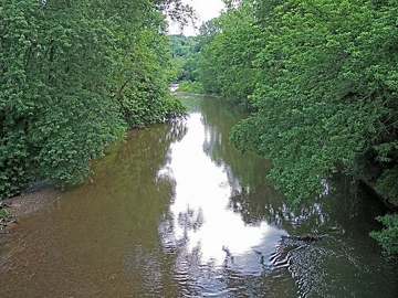 The Kokosing River near Gambier, Ohio, viewed from the Kokosing Gap Rail Trail, above the buried valley aquifer that supplies the village