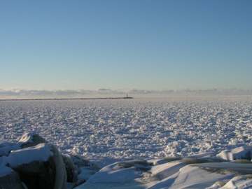 Lake Erie (frozen) as seen from Mentor, Ohio, the source for this system