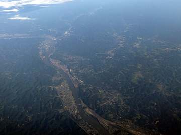 Aerial view of the Ohio River at Ironton, Ohio, near the Kentucky-West Virginia-Ohio border
