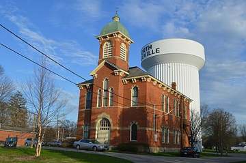 North Ridgeville, Ohio City Hall (built 1882) with the town's water tower