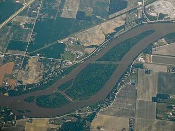 Aerial view of islands in the Maumee River just south of Waterville, Ohio