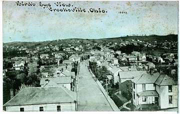 Historical bird's-eye view postcard of Crooksville, Ohio