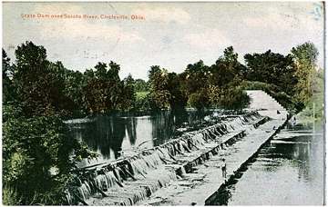 Historic postcard of the state dam over the Scioto River at Circleville, Ohio