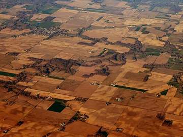 Aerial view of College Corner, Ohio and West College Corner, Indiana, straddling the state line