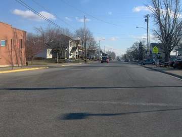 View along Ohio State Route 65 at the main intersection in Jackson Center, Ohio