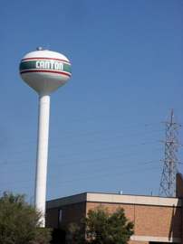 Water tower near a Canton, Ohio water treatment facility