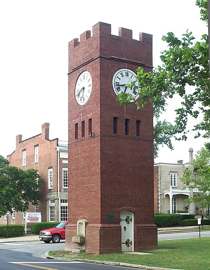 The historic clock tower landmark in downtown Hudson, Ohio