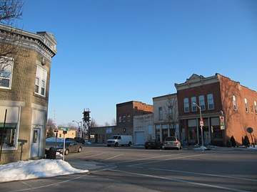 Street-level view of Tontogany, Ohio at Main and Broad streets