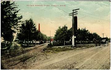 Historic postcard of Waterworks Park in Carey, Ohio, site of the village's water supply works
